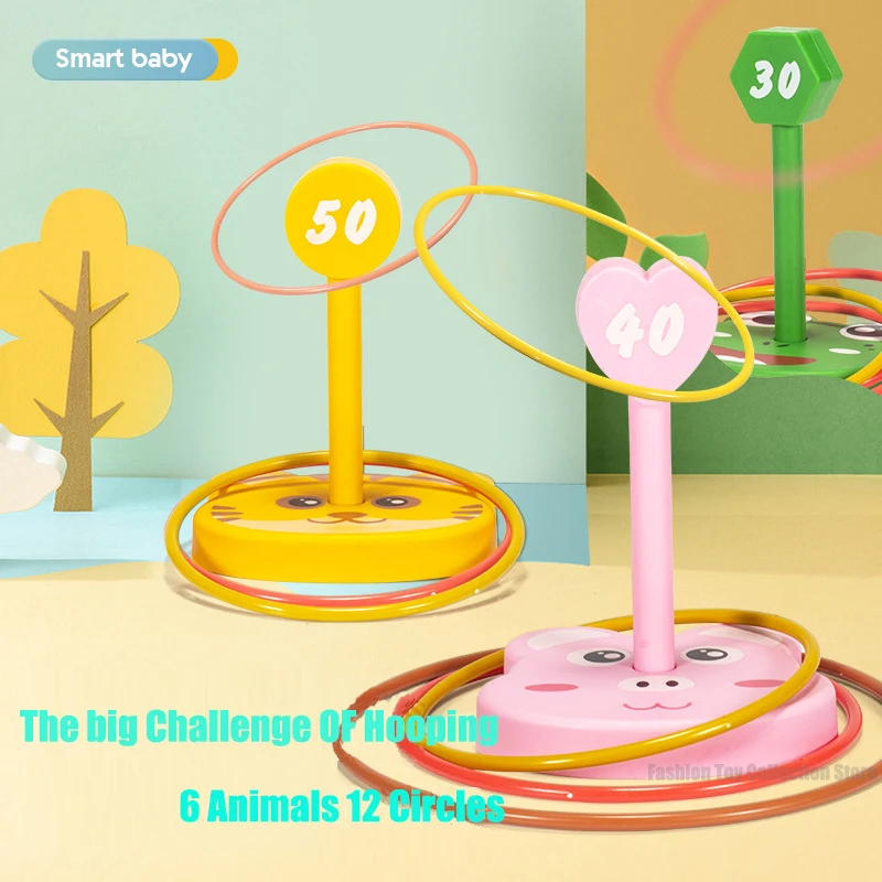 Children Throw Circle Game Cartoon Animal Ferrule Stacked Toys Indoor Outdoor Parent-Child Interactive Early Education Gift