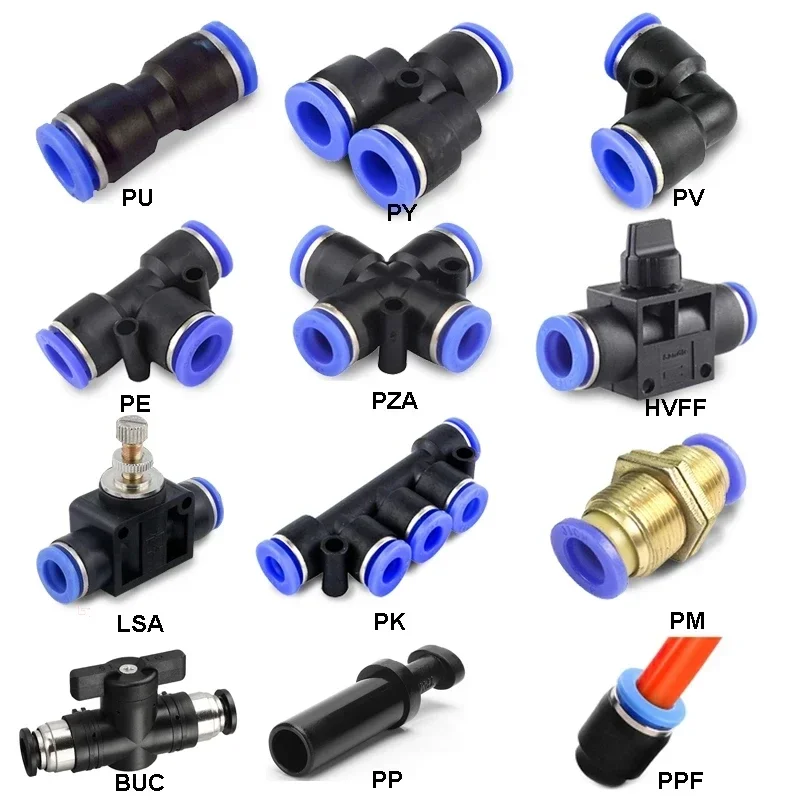 Accesorios de ajuste neumático, conector rápido, conectores de tubo de manguera de aire y agua, plástico PU PY, 4mm, 6mm, 8mm, 10mm, 12mm, empuje en el enchufe