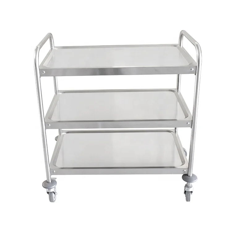 For The stainless steel trolley can collect, clean, collect and move the food and food into a three-tier trolley