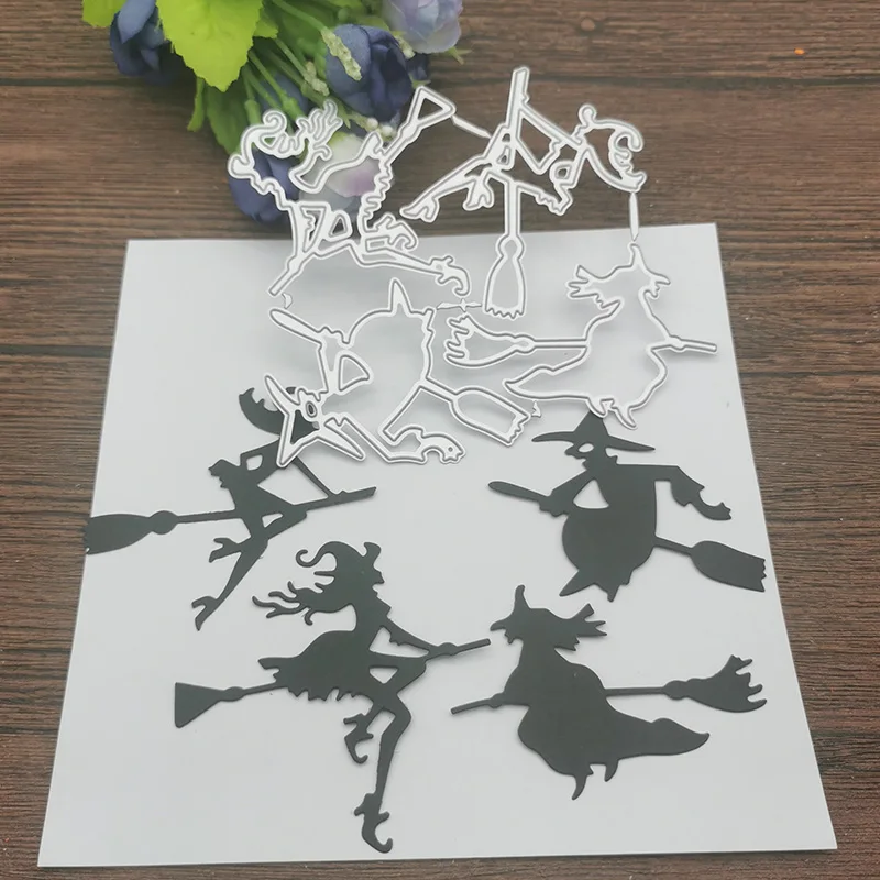 Halloween czarownica karty metalu wykrojniki szablony dla DIY Scrapbooking dekoracyjne wytłaczanie rzemieślnicze szablon sztancowanie