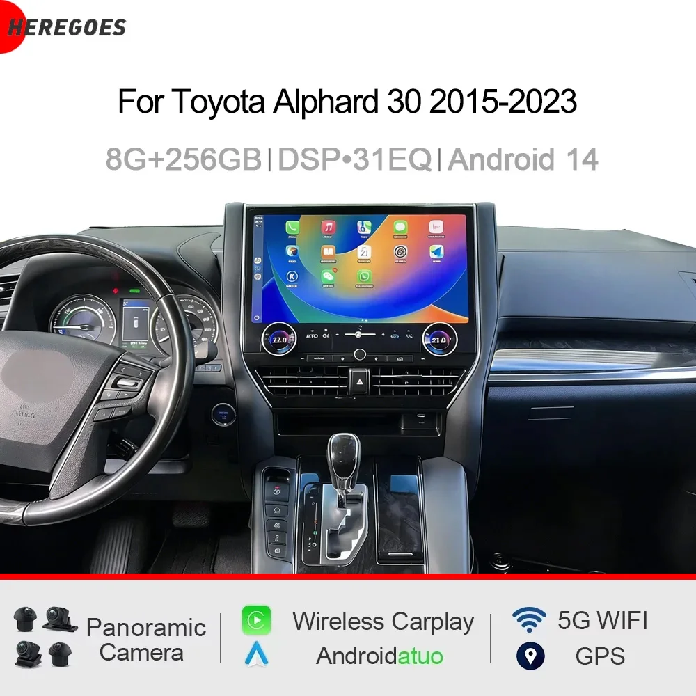 Android 14.0 CarPlay GPS Navigation 4G WiFi Bluetooth Stereo Multimedia Video Player Car Radio For Toyota Alphard 30 2015-2023