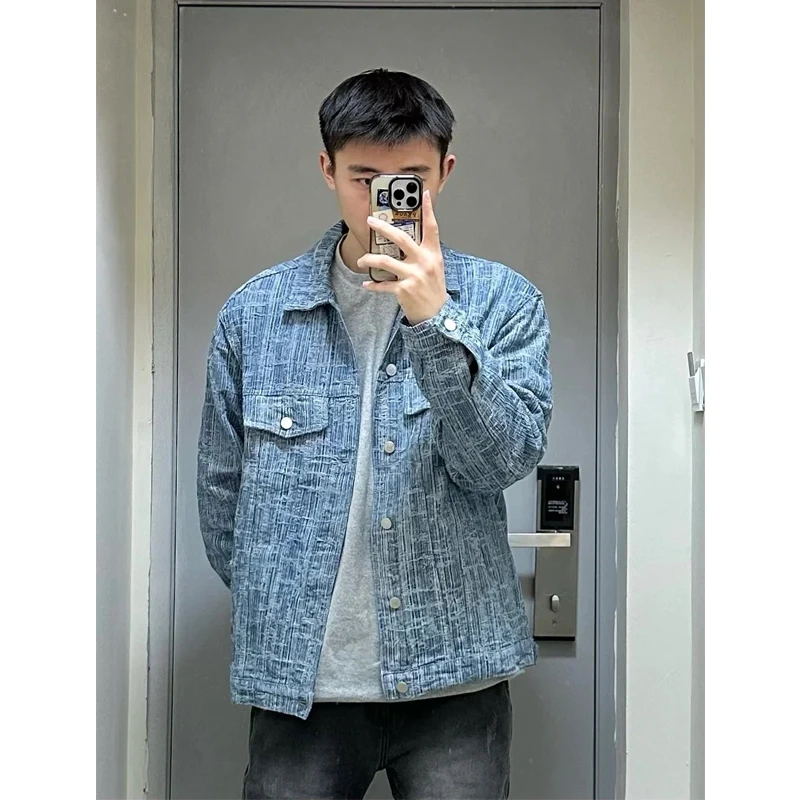 

Мужская джинсовая куртка синего цвета, весенне-осенняя, в американском стиле, с рваными элементами, для работы, молодежная, модная, свободного кроя, верхняя одежда