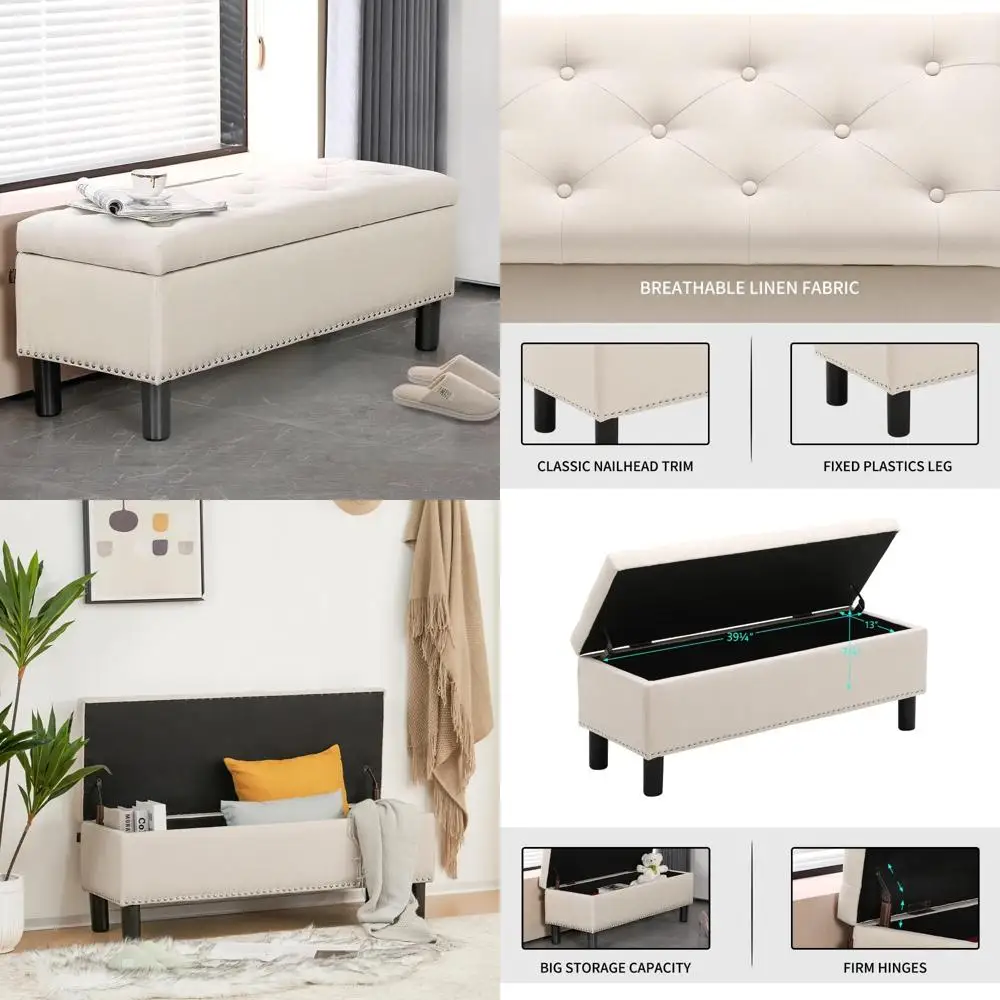 

Османская скамья для хранения в прихожей в спальне, 42,5-дюймовая мягкая откидная скамья для хранения одеял