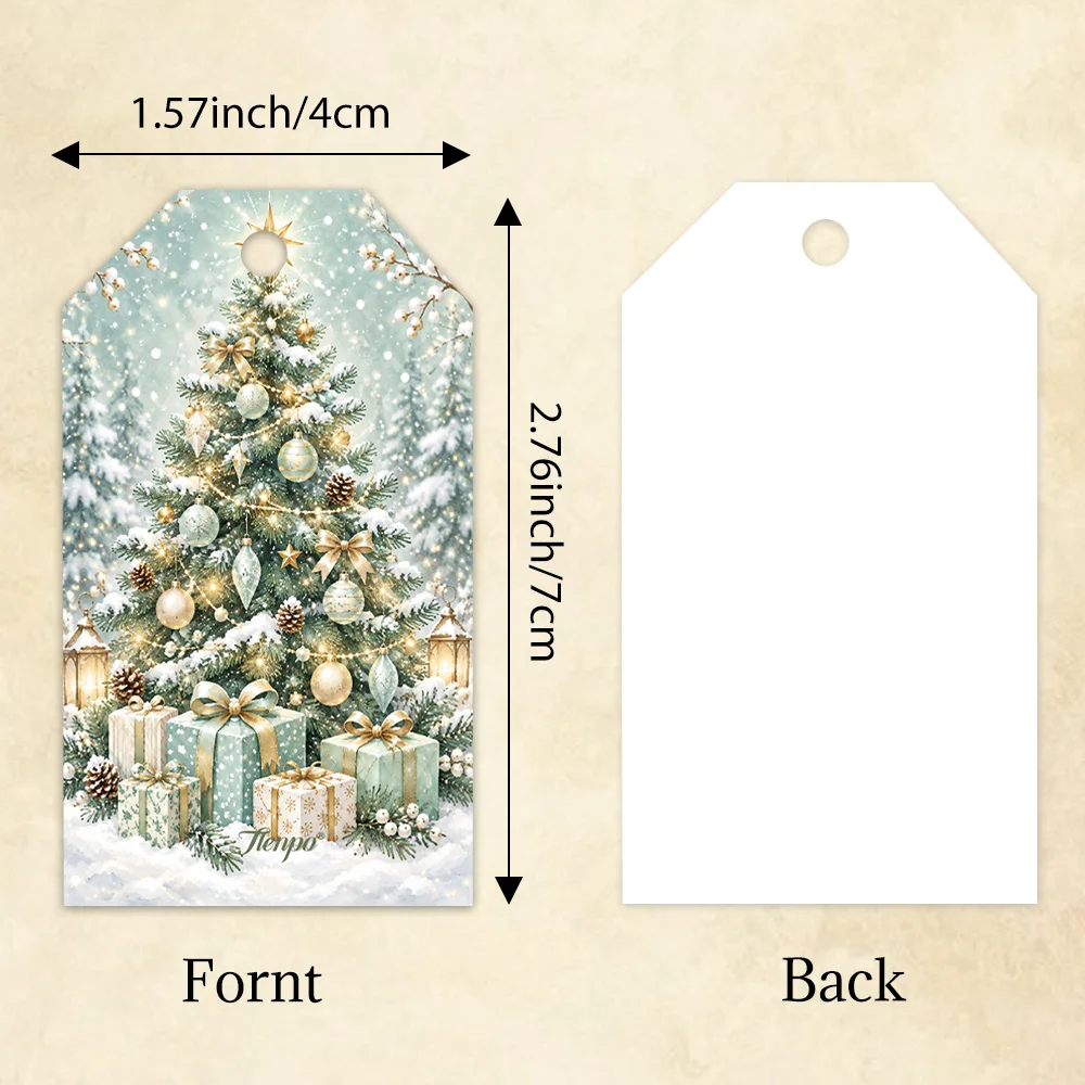 40pcs, Gift Tags, Mint Green Gold Foil Christmas, Hanging Paper Labels for Gift Wrapping, Holiday Party Decor with String