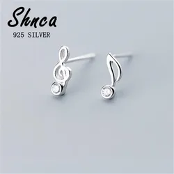 Hot Sale New 925 Sterling Silver Asymmetry Musical Note Rhinestone Wedding Stud Earrings For Women Girl Brincos LE033