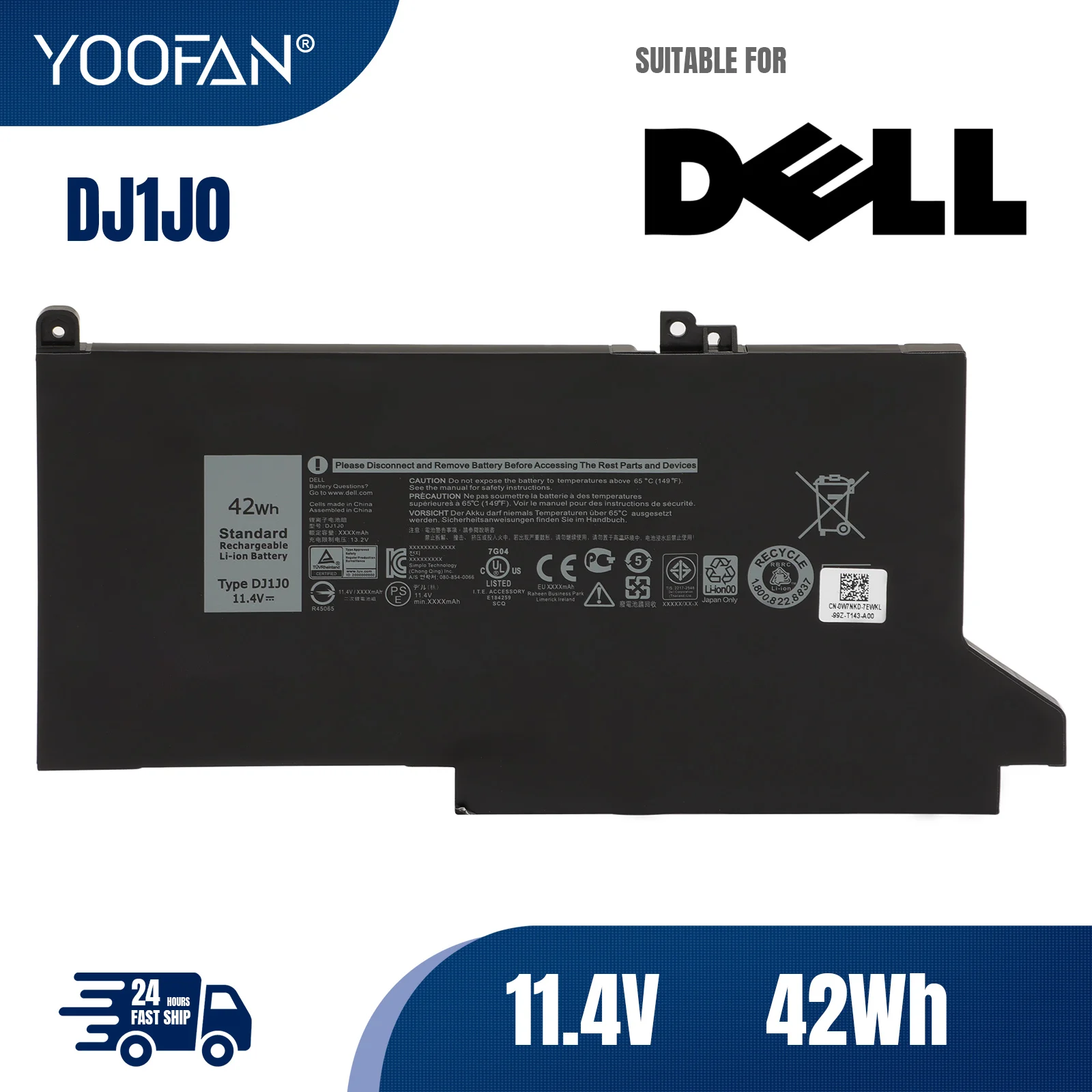 

YOOFAN Fast Delivery New DJ1J0 DJ1JO PGFX4 Laptop Battery For DELL Latitude 12 7000 7280 7380 7480 Series Notebook Tablet PC