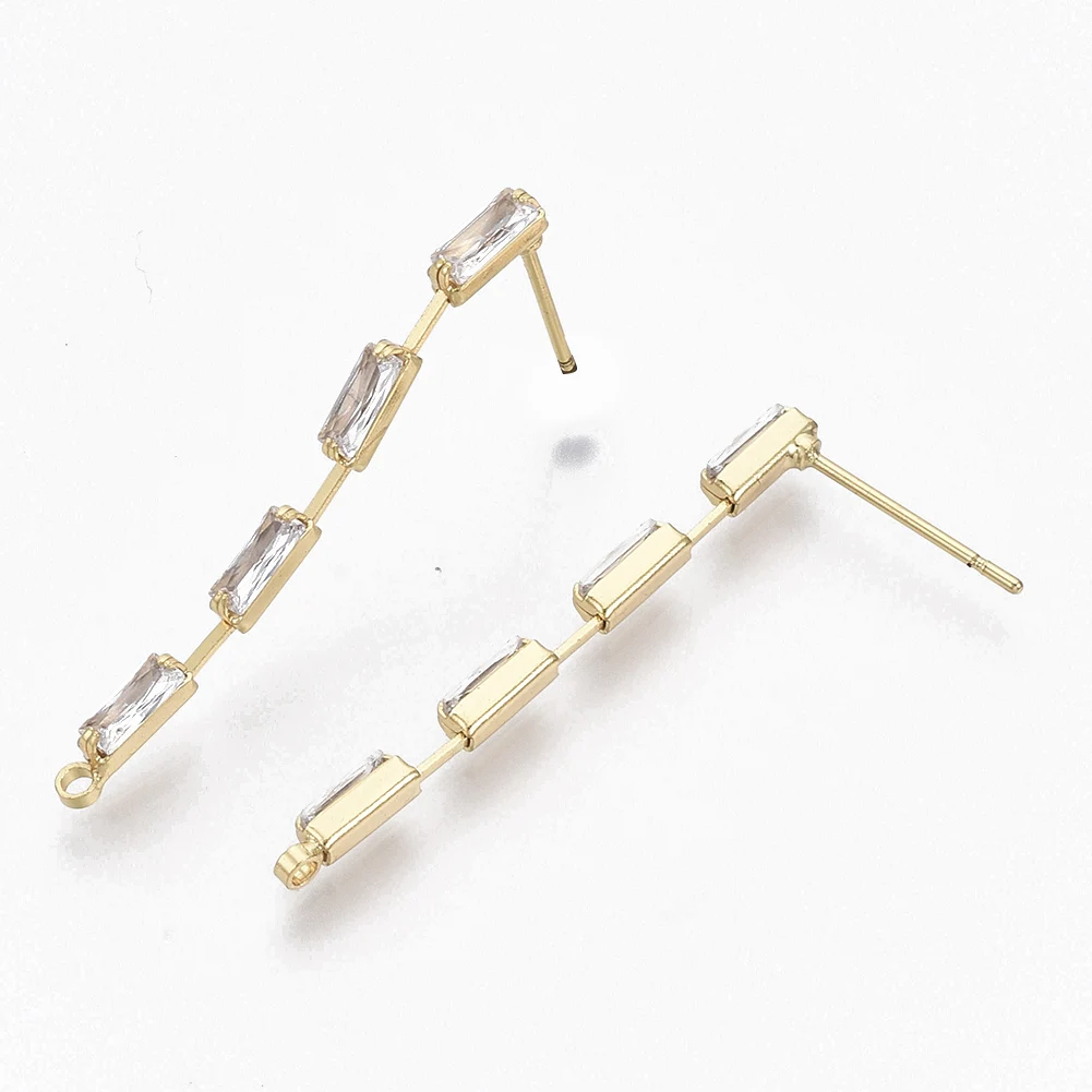 

20pcs Rectangle Brass Zirconia Stud Earring Findings with Loop for Half Drilled Beads Women Earrings Diy Jewelry Making Supplies