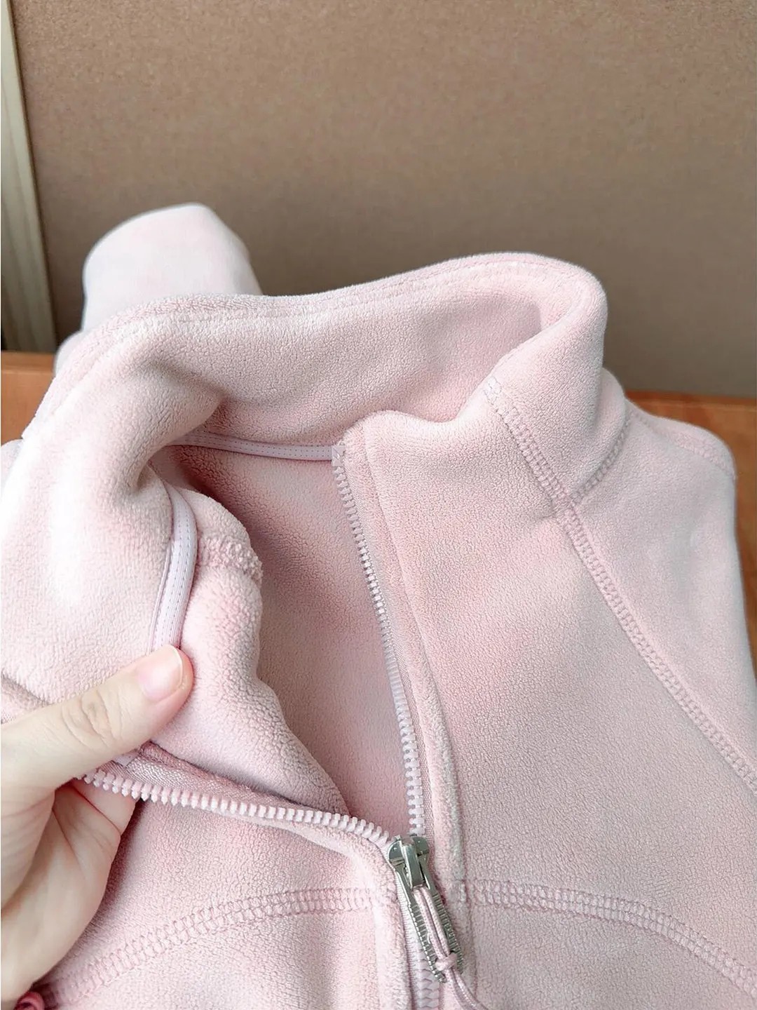 핑크 스탠드 칼라 안감 스웨트셔츠 재킷 여성용 가을 겨울 다운 재킷 이너 웜 탑 윈드브레이커 베이스 셔츠