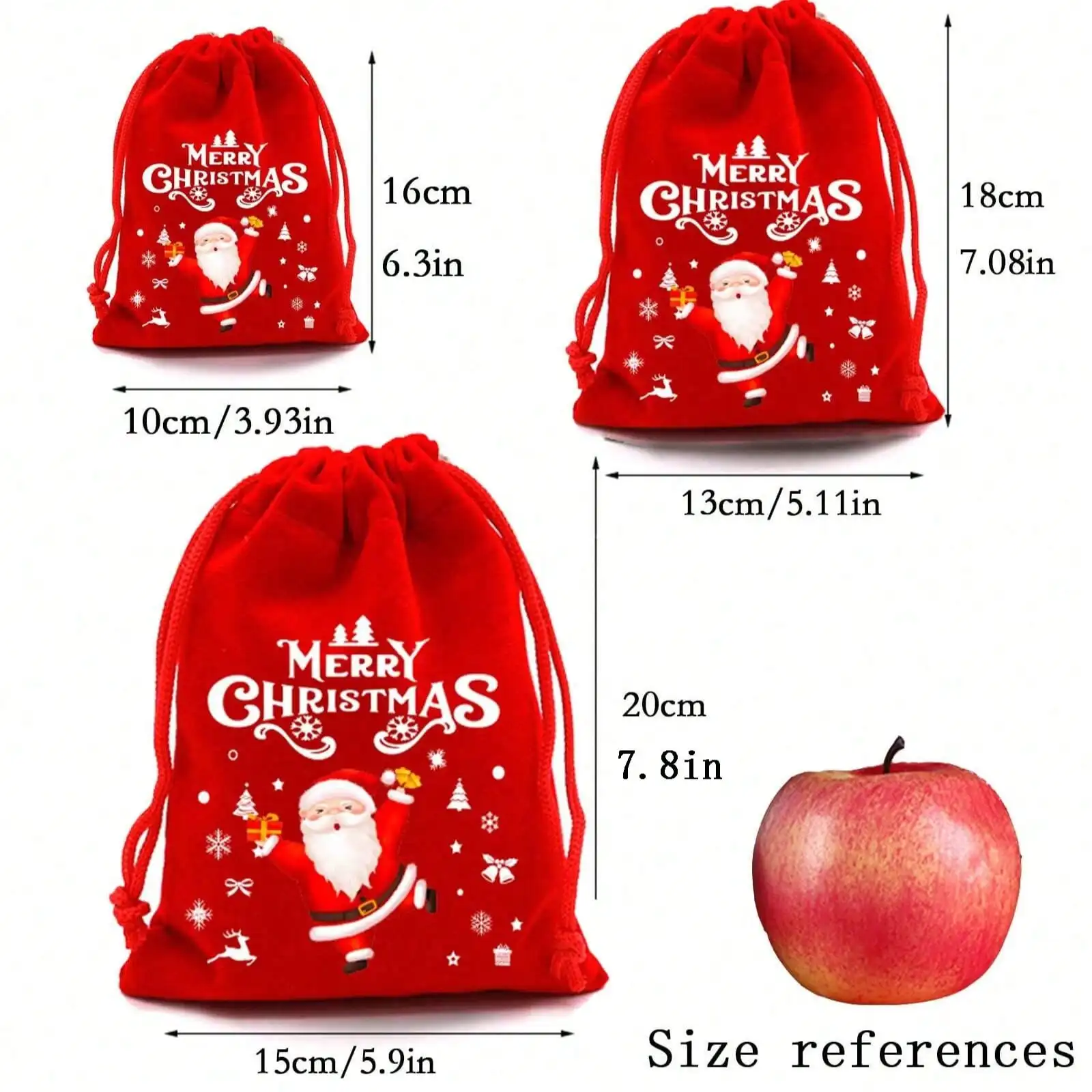 10pcs Large Christmas Velvet Drawstring Gift Bags, 12 Xmas/Halloween Random Patterns