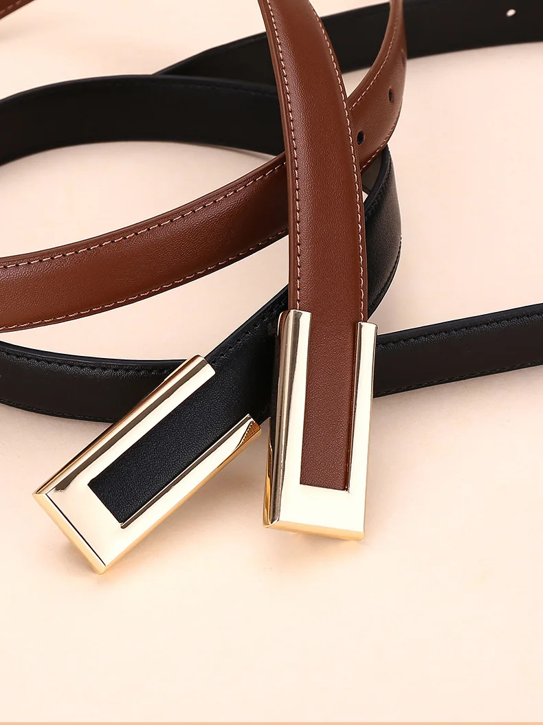 Glänzender Goldschnallen-Gürtel für Damen aus Rindsleder, Modischer Taillengürtel, Vielseitiger Glatter Schnallen-Dekorationsgürtel für Kleider und Hosen – Detail 14