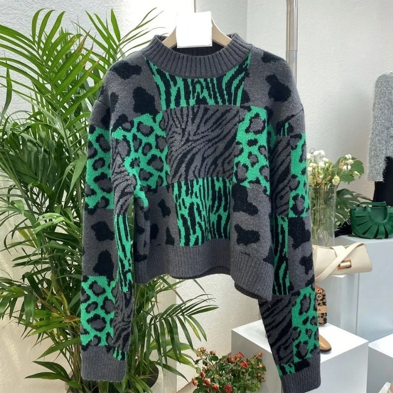 Imagem -03 - Suéter Retrô de Padrão Leopardo Feminino Meia Gola Alta Grossa Solta Versátil Estilo Ocidental Emagrecedor Marca de Moda Inverno Nova