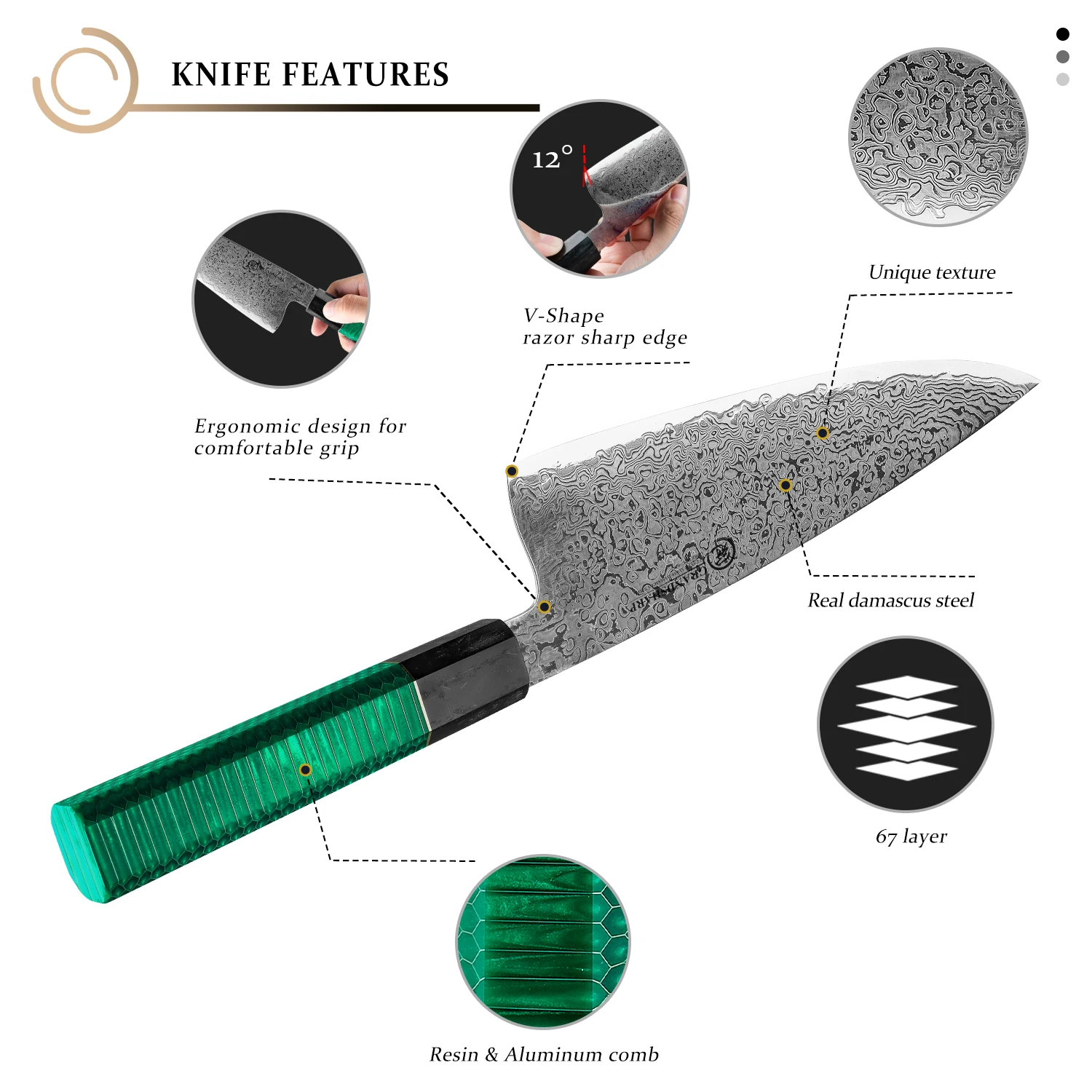 Grandsharp Damascus Kitchen Knives 8 Inch Gyuto Knife 67 Layers Japanese Damascus Steel Butcher Cooking Slicing Tools NEW