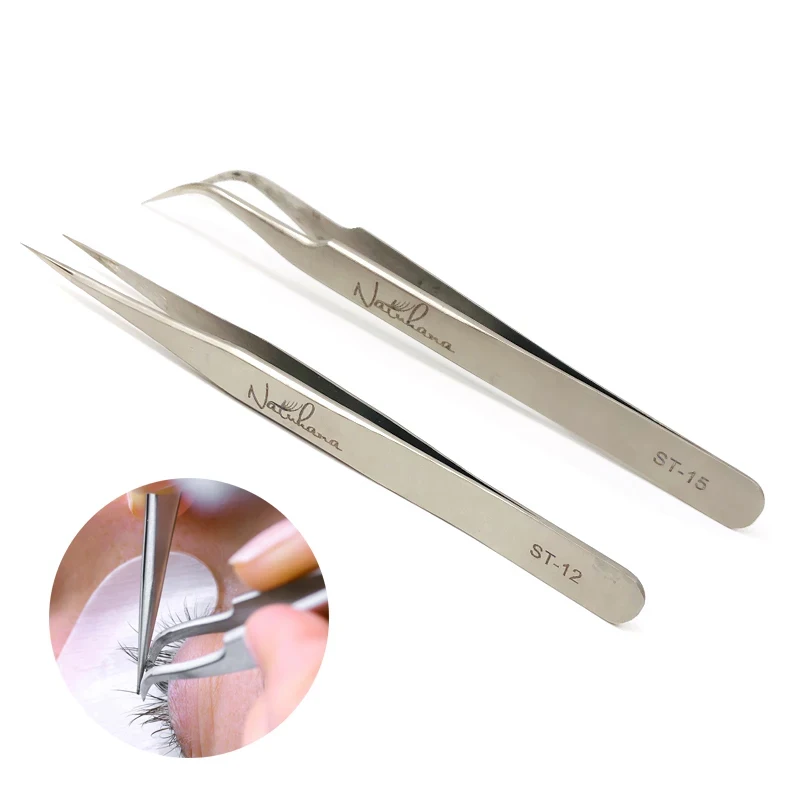 NATUHANA Eyelash Extension Tweezers Anti-static Straight Industrial Precision Curved Straight Lash Eyebrow Tweezers Makeup Tool