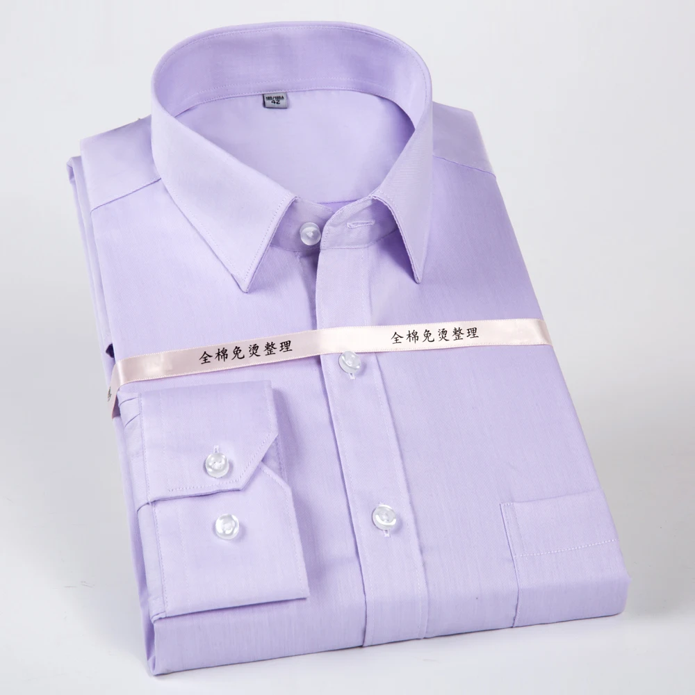 

Мужские классические рубашки без железа, хлопок, 100% однотонные, с длинными рукавами, без морщин, деловая полосатая рубашка на пуговицах с карманом