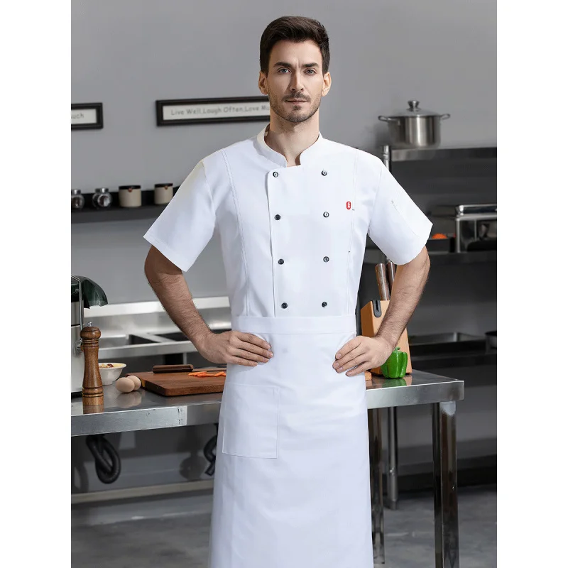 Restaurant Chef Overalls Short Sleeve Men's Baking Hotel Restaurant Canteen Breathable Dining Chef Uniform Summer Clothing Print