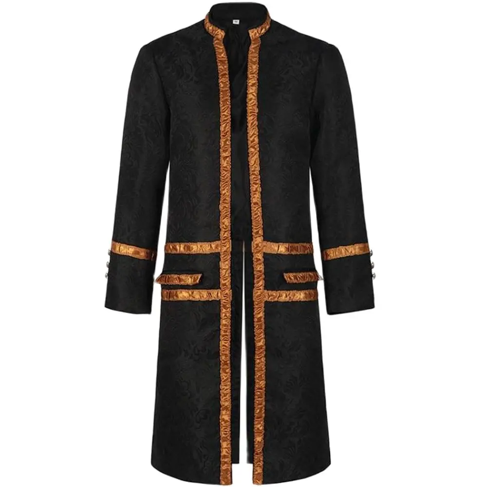 

Mens Floral Jacquard Steampunk Vintage Jacket Pirate Coat Gold Stitching Suit Jacket Men Medieval Renaissance Halloween Costume