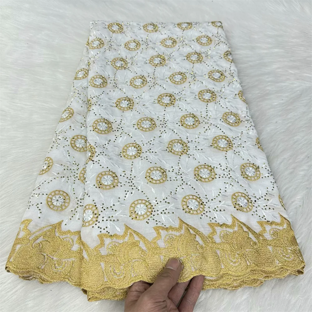 

African Cotton Lace Fabric For Dress 5yards 2024 High Quality Nigerian French Swiss Voile Lace Materials With Stones Sewing yc