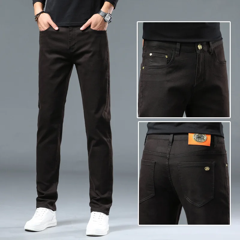 Pantalones vaqueros para hombre, Jeans ajustados de alta gama, a la moda, lavados, a juego, novedad de otoño e invierno, 2024