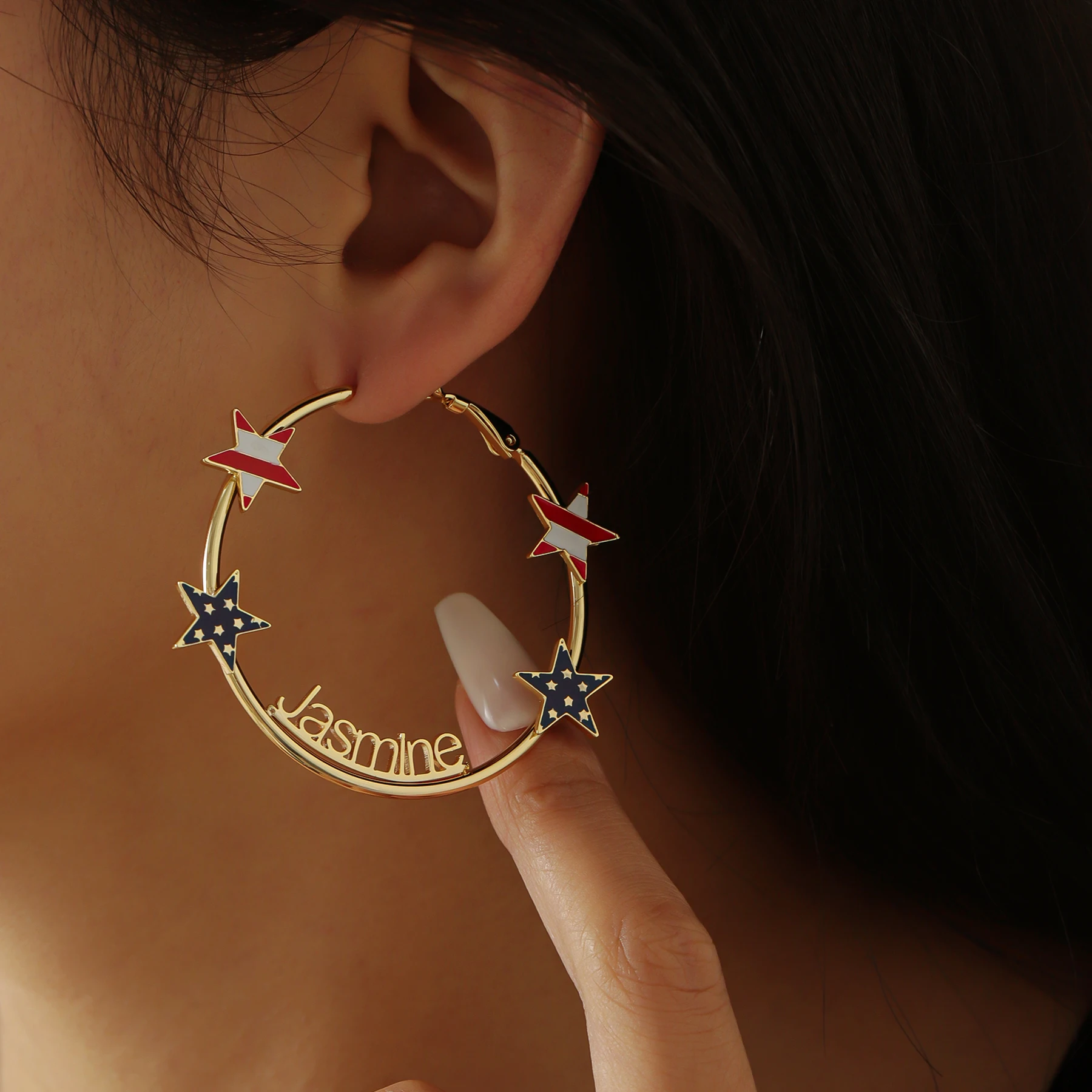 

Персонализированные серьги со звездами и американским флагом, эмалированные серьги на заказ, серьги из нержавеющей стали, позолоченные 18 К, ювелирные изделия, подарок для подруги
