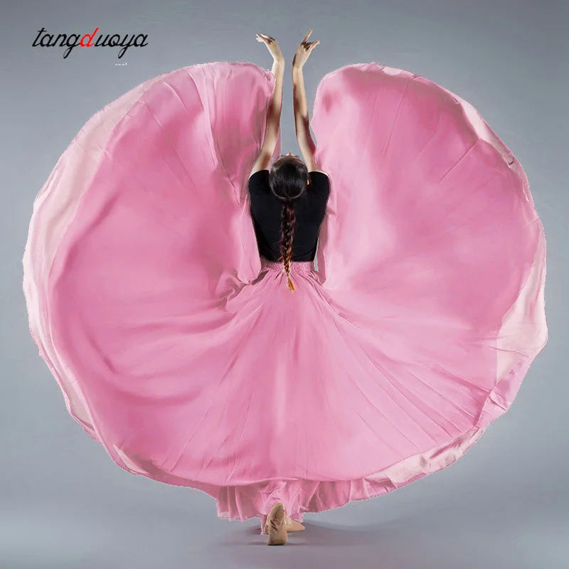 

Плиссированная юбка для танцев 720 градусов, женская однотонная шифоновая юбка с высокой талией, пышная юбка для сценических выступлений, длинная юбка для танцев