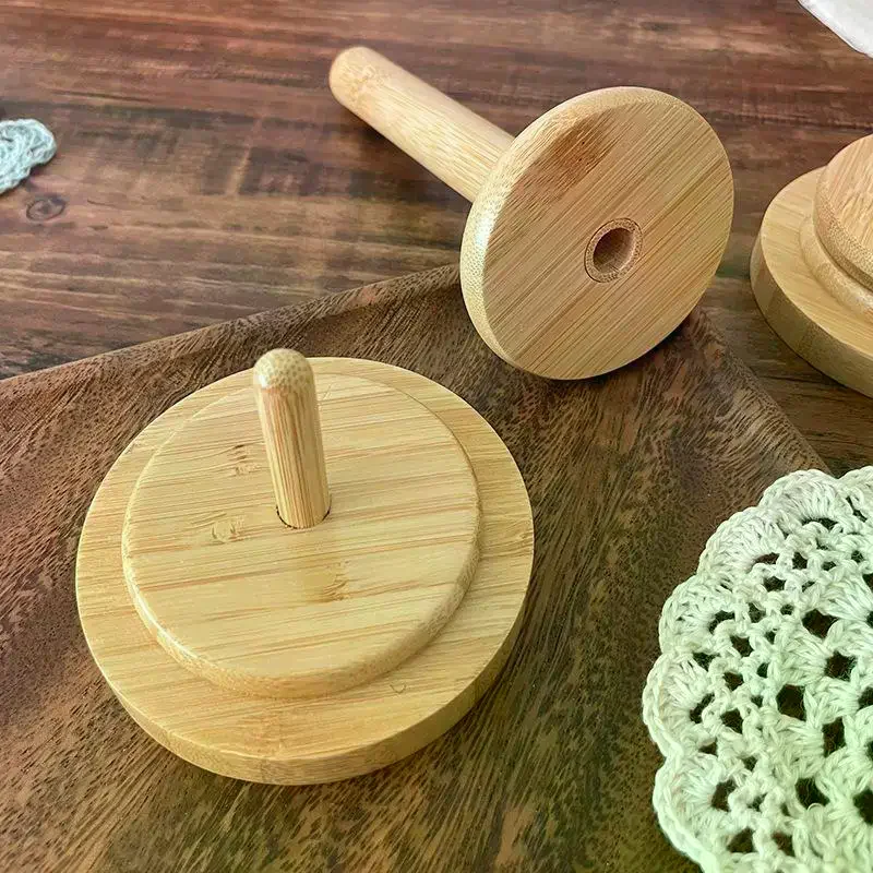 /HTF/Wood Yarn Stand Yarn Spool Home Braided Yarn Spool Storage Stand Stable Non Slip Table Top Rotary Ball Wooden Winder Bamboo