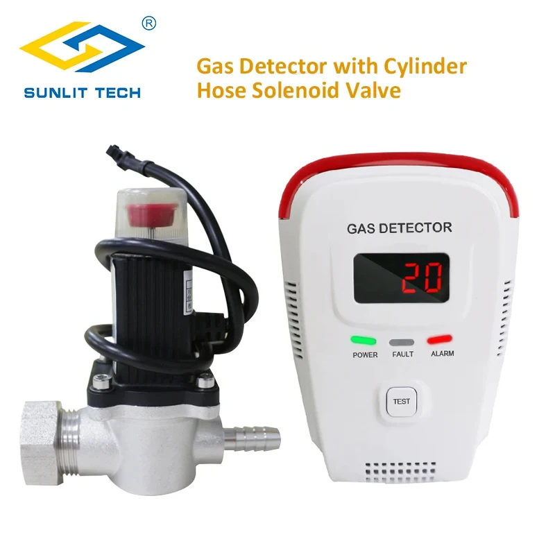 House Natural Gas Leak Detector Home Gas Alarm Leak Tester LPG Gas Sensor vs Cylinder Solenoid Valve Cut Off Gas for Smart Home