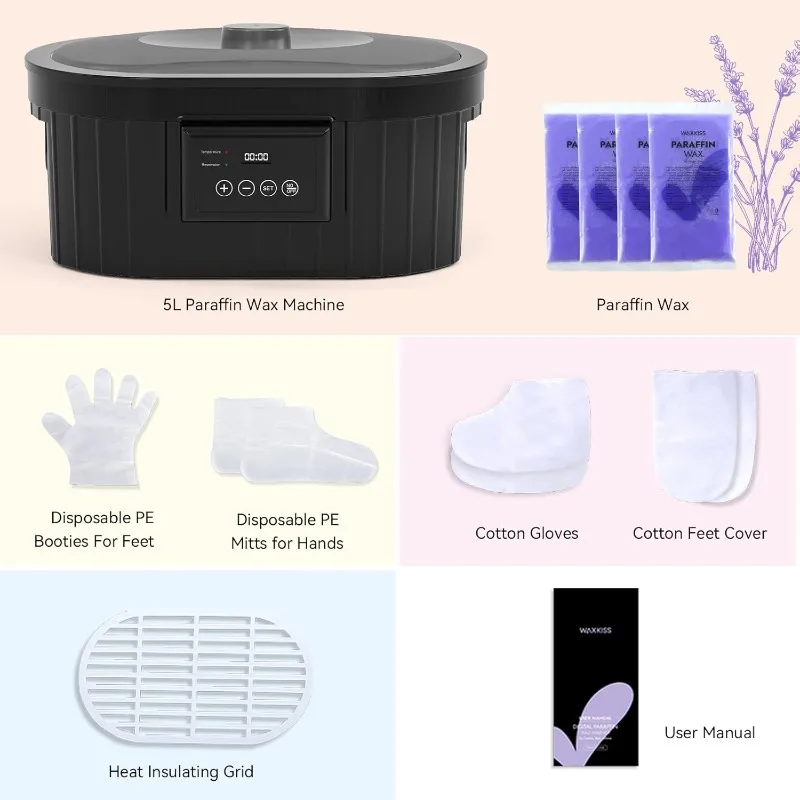 Paraffin Wax Machine for Hand and Feet, Waxkiss 5000ml Paraffin Bath with Lavender Paraffin Wax Warmer for Professional Spa