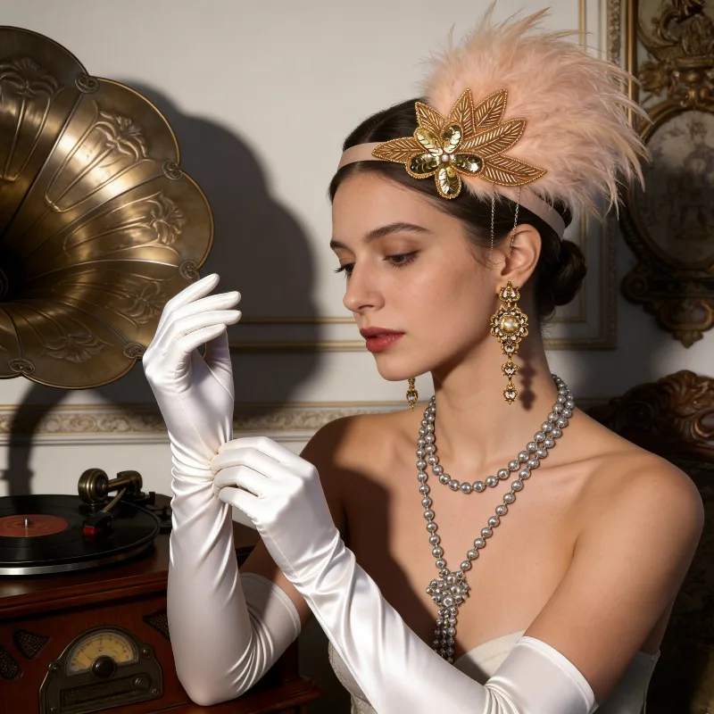 

1920s Vintage Yellow Fringe Feather Headband Western Retro Headdress Party Masquerade Gown Accessory Elegant Essential