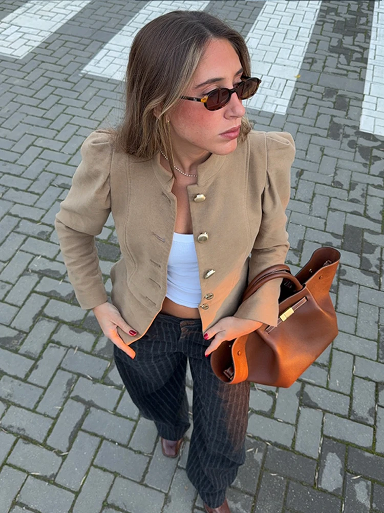 Stehkragen-Knopfjacke für Damen, Elegante Langarm-Einreiher-Jacke für den Frühling, Modische Damen-Oberbekleidung – Detail 17