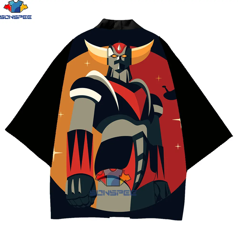 SONSPEE 3D Printed Kimono Men Japan Anime Cool Robot Top Black Goldorak Black Asian and Pacific Islands Clothing Male Cardigan