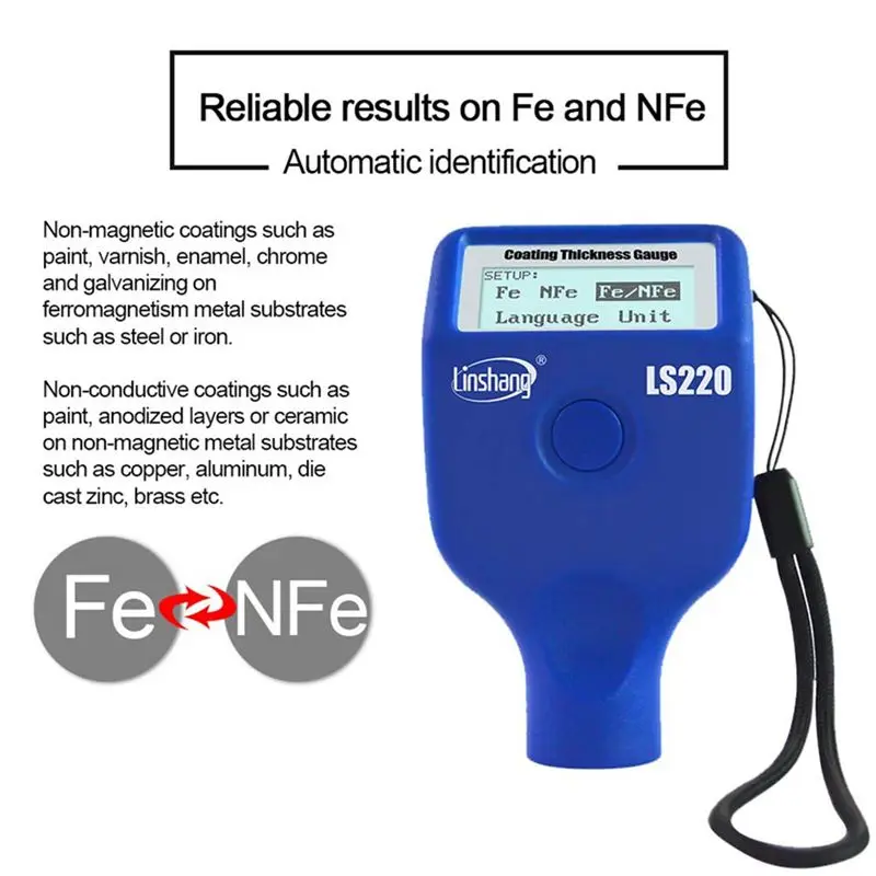 DT38 Linshang LS220 Coating Thickness Gauge Car Paint Meter LCD Screen for 2000Um Ferrous Non-Ferrous for Car Dry Film