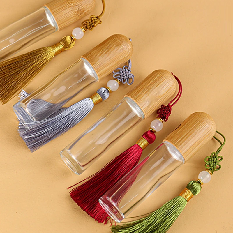 5/10ml Bamboo Refillable Roll On Bottles For Essential Oils Cosmetic Perfume Crystal Roller Bottle Mini Glass Tube Roll