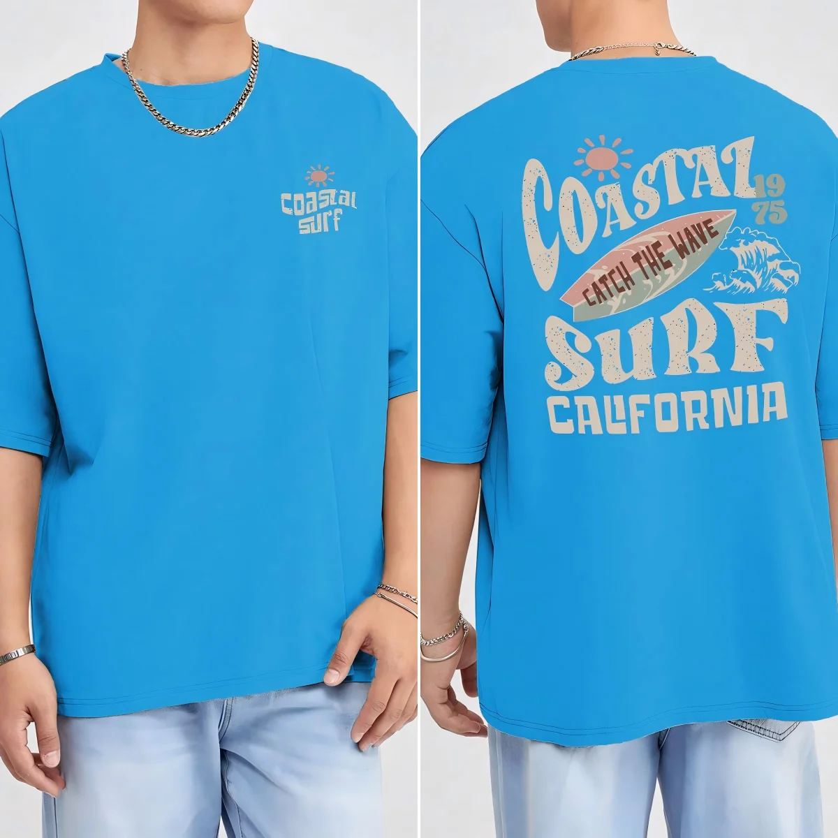 

Coastal Surf Catch The Wave California Print Мужская футболка Летняя хлопковая футболка Повседневная одежда с круглым вырезом Хип-хоп Свободный короткий рукав