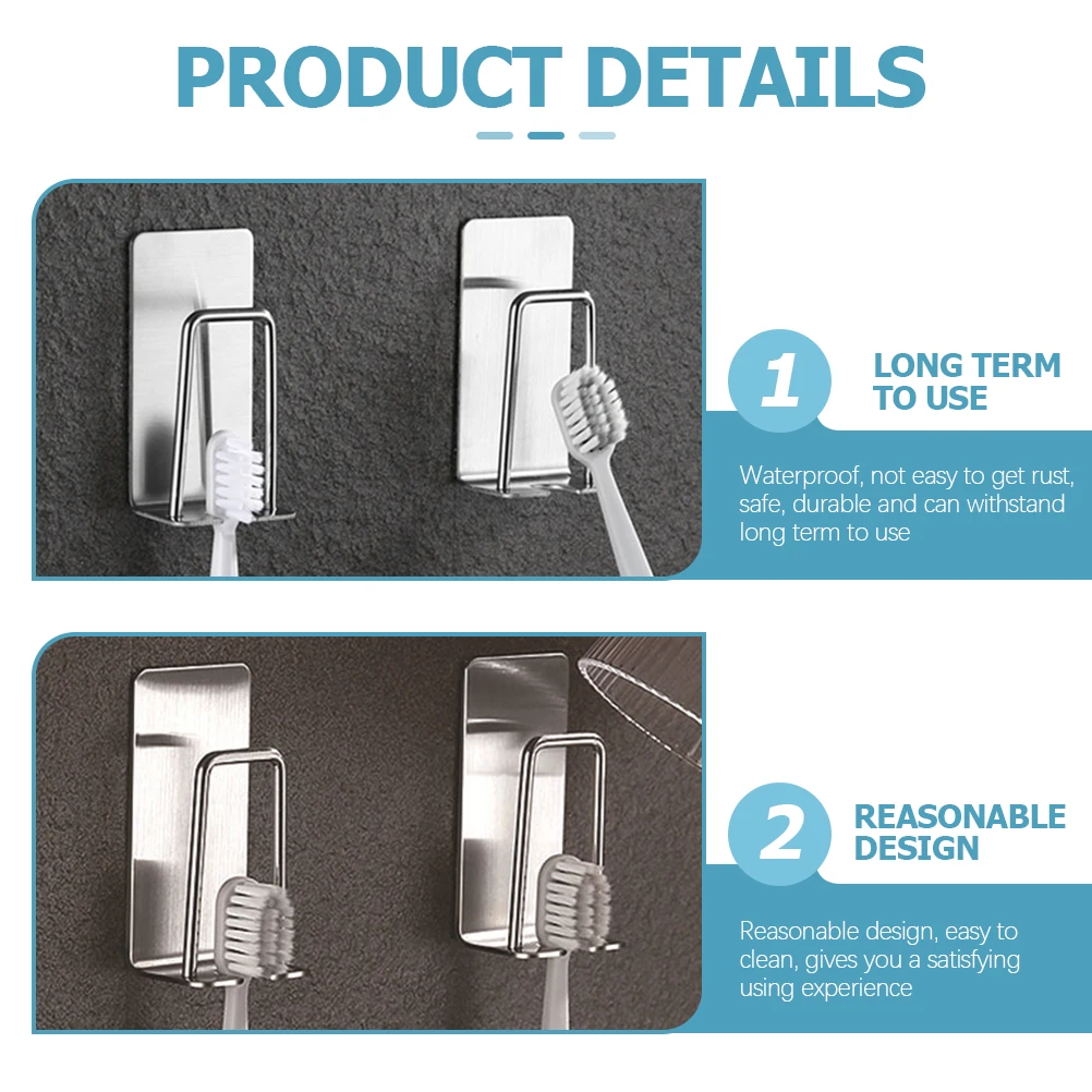 

2 pcs Toothbrush Holders Stainless Steel Wall Mounted Hanging Bathroom Rack for Electric Toothbrush Cup Razor Storage 304