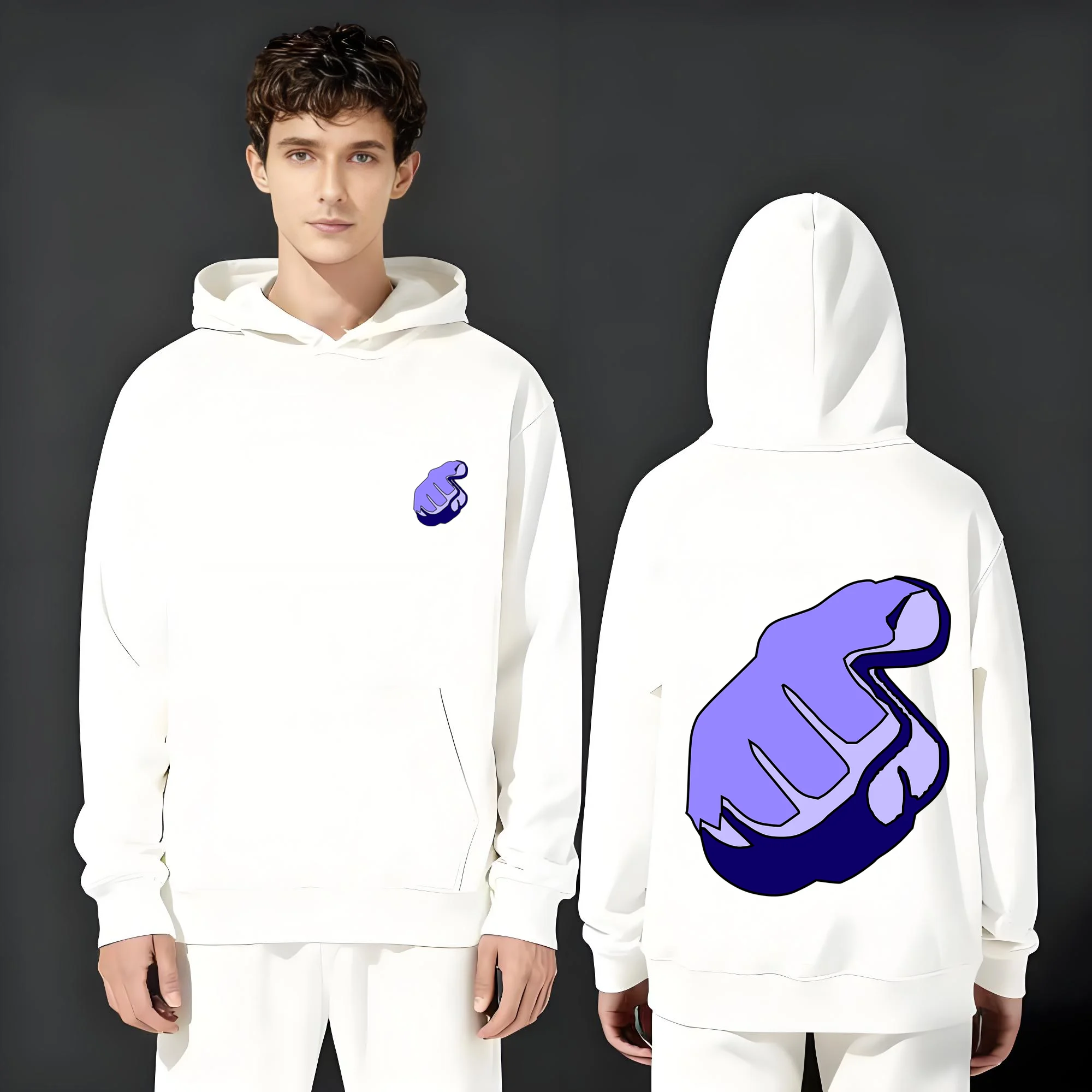 

The 2025 casual fashion 330g heavyweight hoodie is suitable for both men and women featuring a thumbs-up gesture print