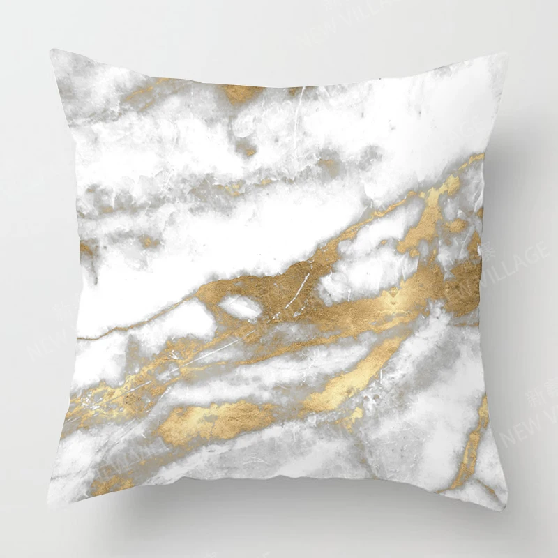 Juste de coussin géométrique en marbre doré et blanc, décoration d\'intérieur, mise à niveau de votre salon, 45x45 40x40