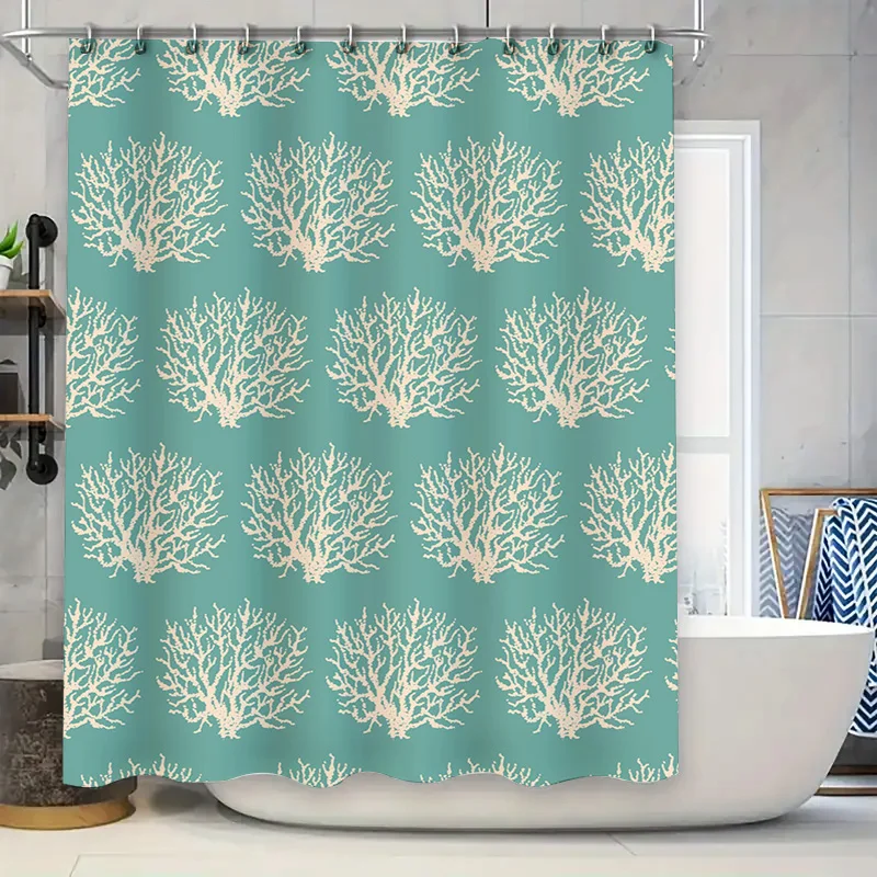 Delicate Floral Shower Curtain Set with Silver Grommet Top, Ideal for Bathroom Decor Blue Pattern Printed Fabric Bath Towel Hang