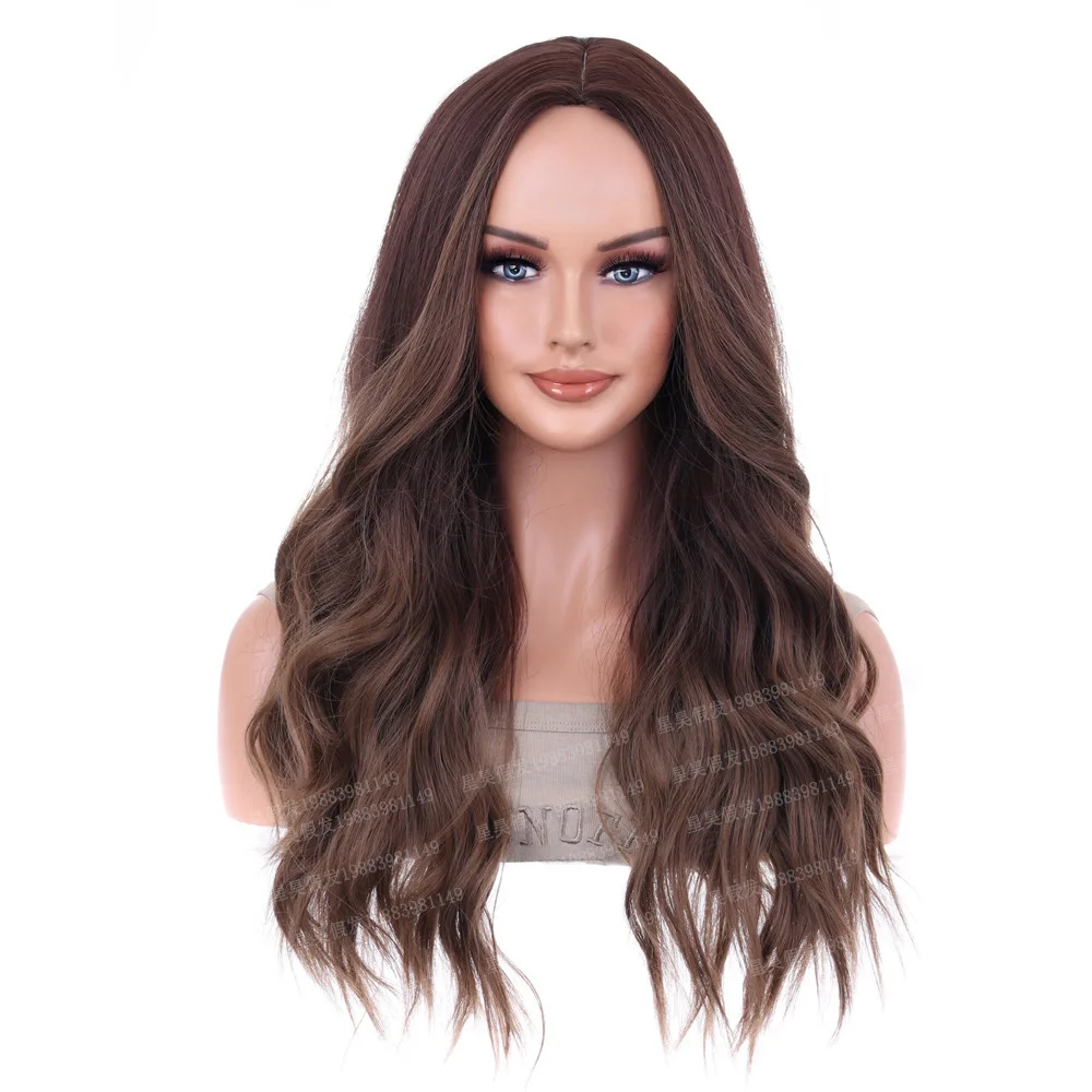 

Medium bangs wig Female Hair top brown gradual change color Rose mesh headgear, chemical fiber Wig