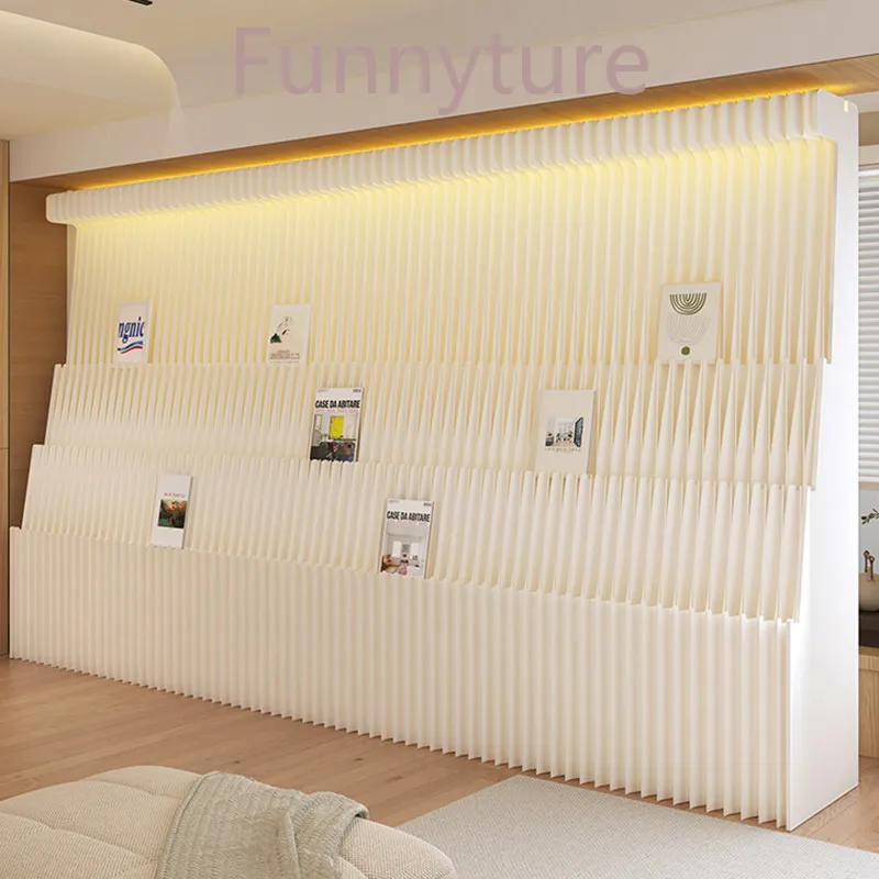 Folding White Screen Partition Office Shelf Booth Modern Simple Foldable Mobile Luminous Booth Room Divider Decoration