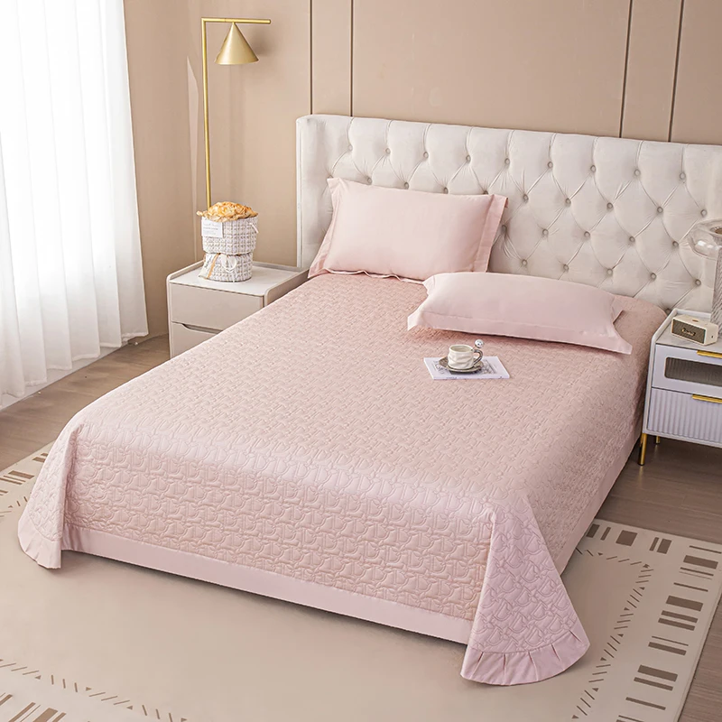 Pink Egyptian Cotton Bedspread 3PCS Quilt Bedding Set, Duvet Cover, Linen Fitted Sheet, Pillowcases, Home Textile