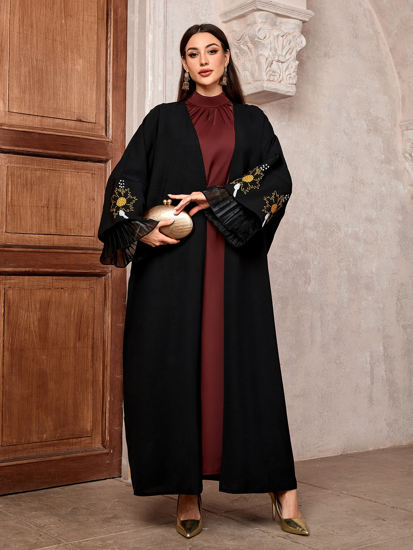 2025 Ramadan Eid Black Embroidery Open Modest Abaya Dubai Muslim Kimono Abayas For Women Kaftan Dresses Islamic Clothing