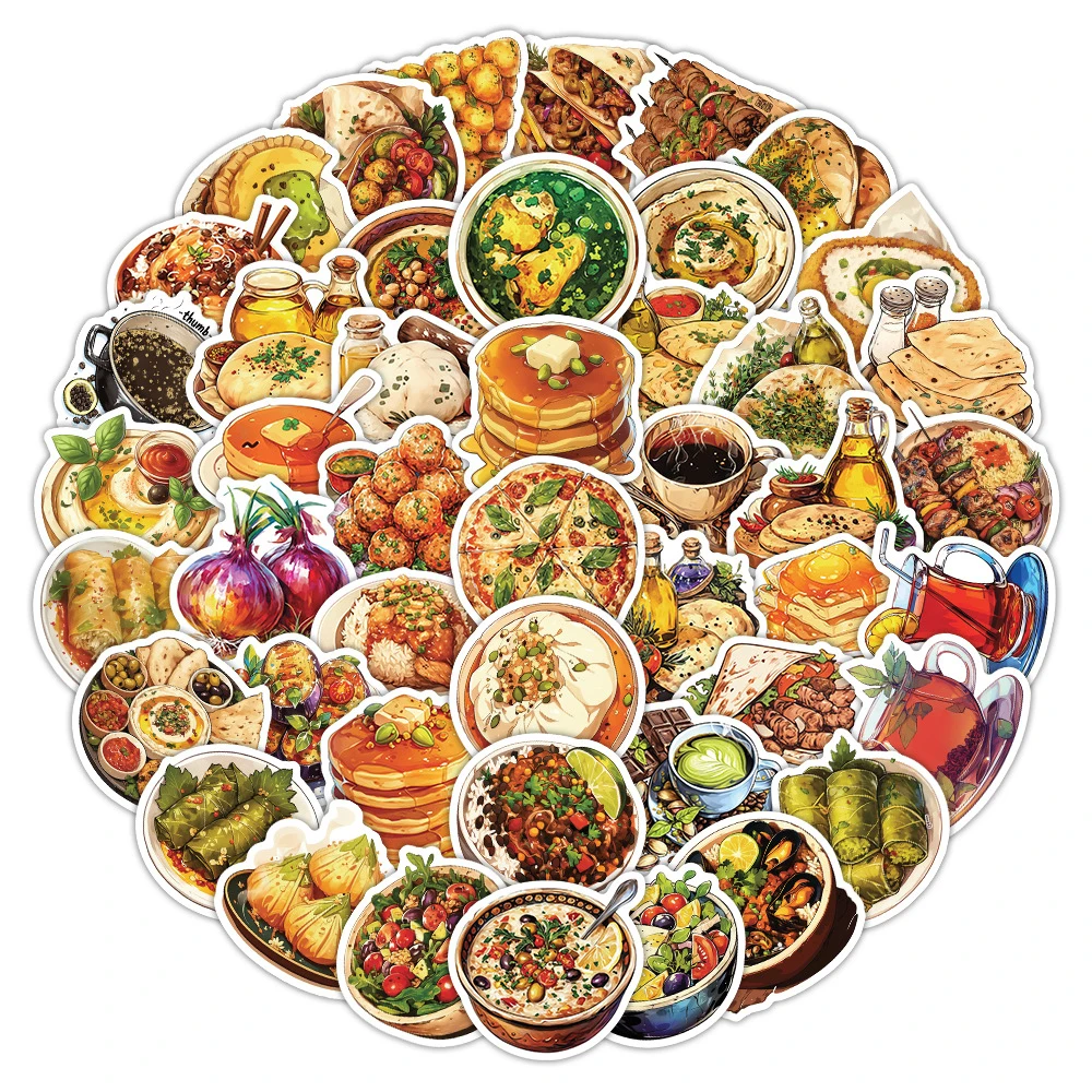 10/30/50 Uds. Pegatinas de comida de Oriente Medio de dibujos animados divertidos y bonitos, pegatinas DIY para ordenador portátil, cuaderno, teléfono, diario, pegatina decorativa, juguetes para niños