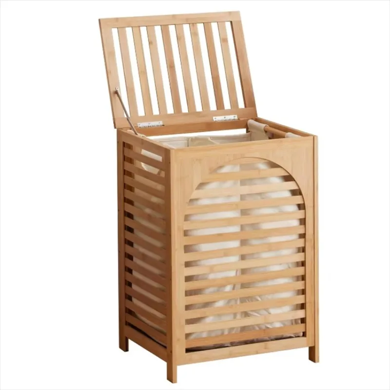 Large reusable waterproof modern bamboo laundry basket with removable laundry bag