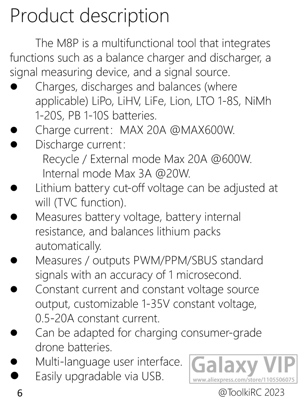 ToolkitRC M8P Ladegerät, Intelligent, Ausgewogene Spannung, Verbesserte Genauigkeit, Leistung, DC 600W, 20A, 5V, 1S 2S 3S 4S 5S 6S 7S 8S, Multifunktions-Signaltest, M8S Verbesserte Version, Ferngesteuertes Modellauto, Boot, Flugzeug, Akku-Ladegerät – Detail 27