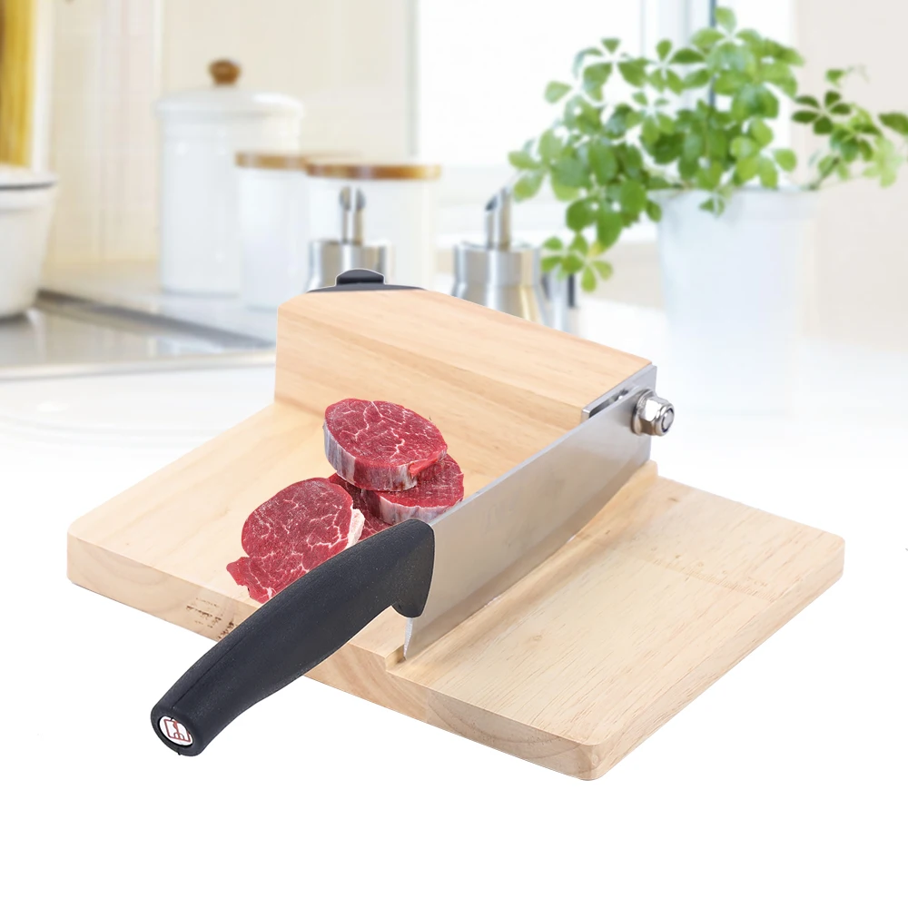 Manual Biltong Cutter Beef Jerky Slicer Home Cutting Knife w/Oak Cutting Board