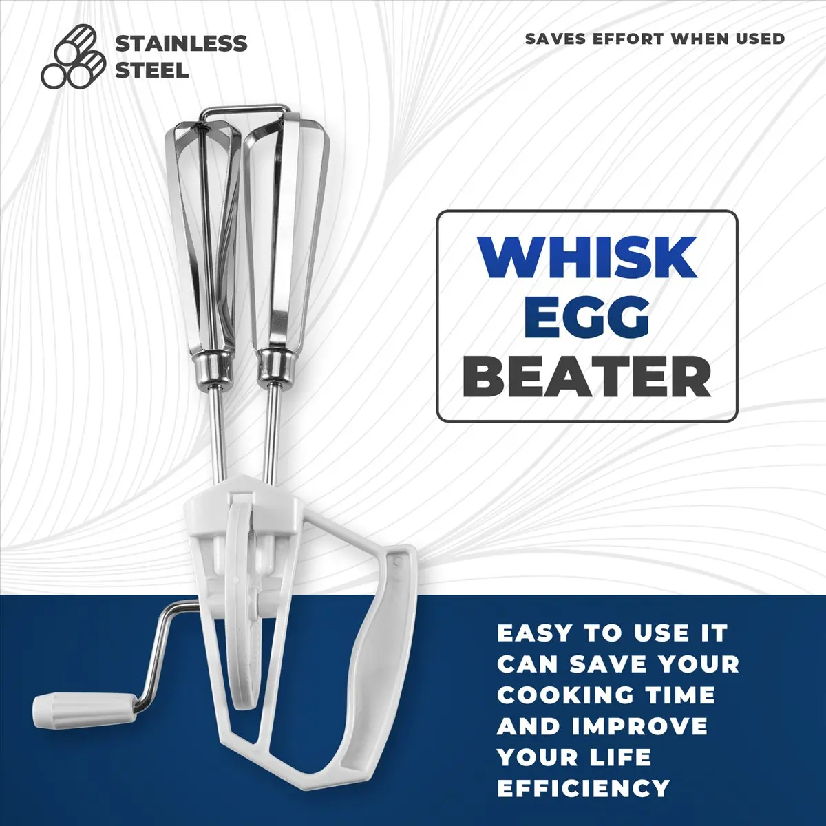 (A64E) Rotary Manual Hand Whisk Egg Beater Mixer Blender Stainless Steel Kitchen Tools