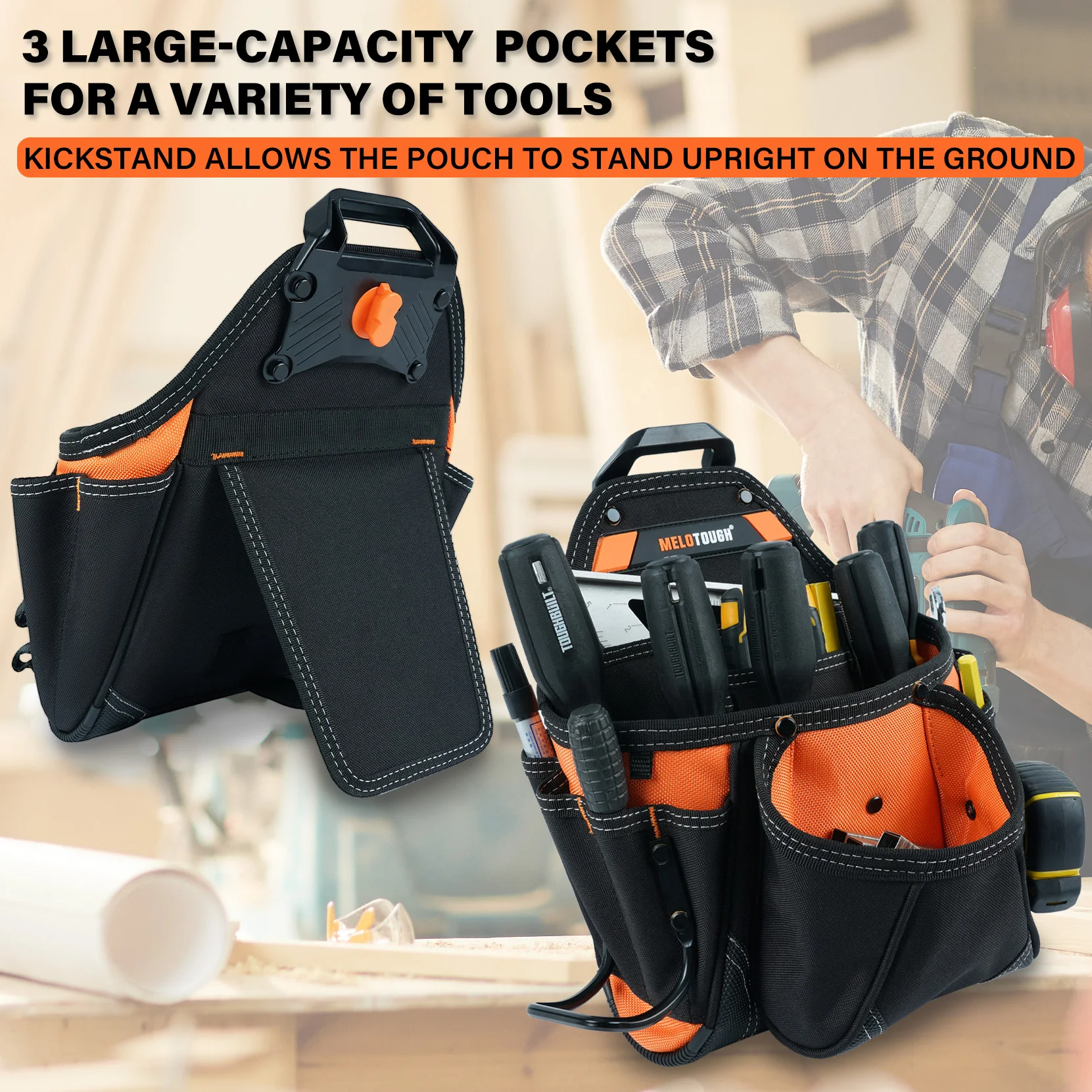 Contractor's Tool Pouch Electrician's Tool Pouch Nail ScrewWork Framer's Tool Belt Pouch with Hammer Ring Clip Utility Organizer
