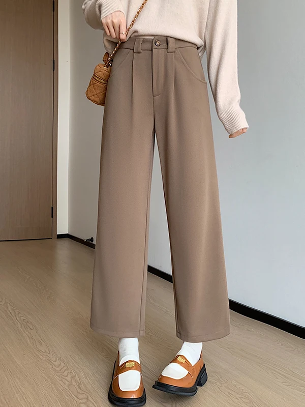 Slim Straight Leg Trousers High Waist Wide Leg Suit Pants Woolen Skinnier Version Autumn Winter New Sle Casual High Waist