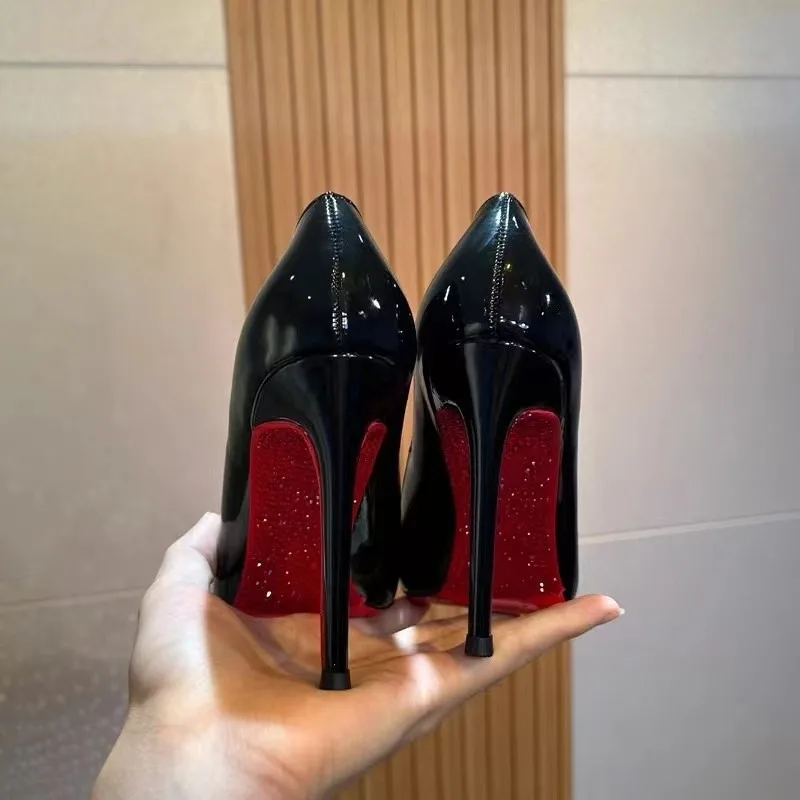 Elegant Hollow Women's High Heels Luxury Brand Black Pointed Toe Pumps Shiny Bottoms Sexy Fashion Ladies Shoes Women view 2