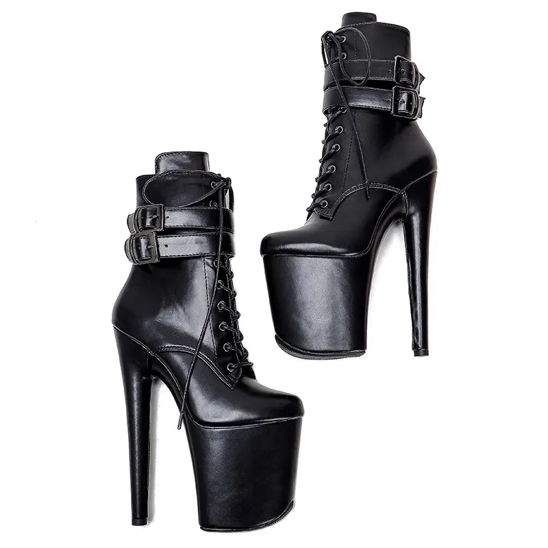 Auman Ale New 20CM/8inches PU Upper Sexy Exotic High Heel Platform Party Women Round Toe Ankle Boots Pole Dance Shoes 349